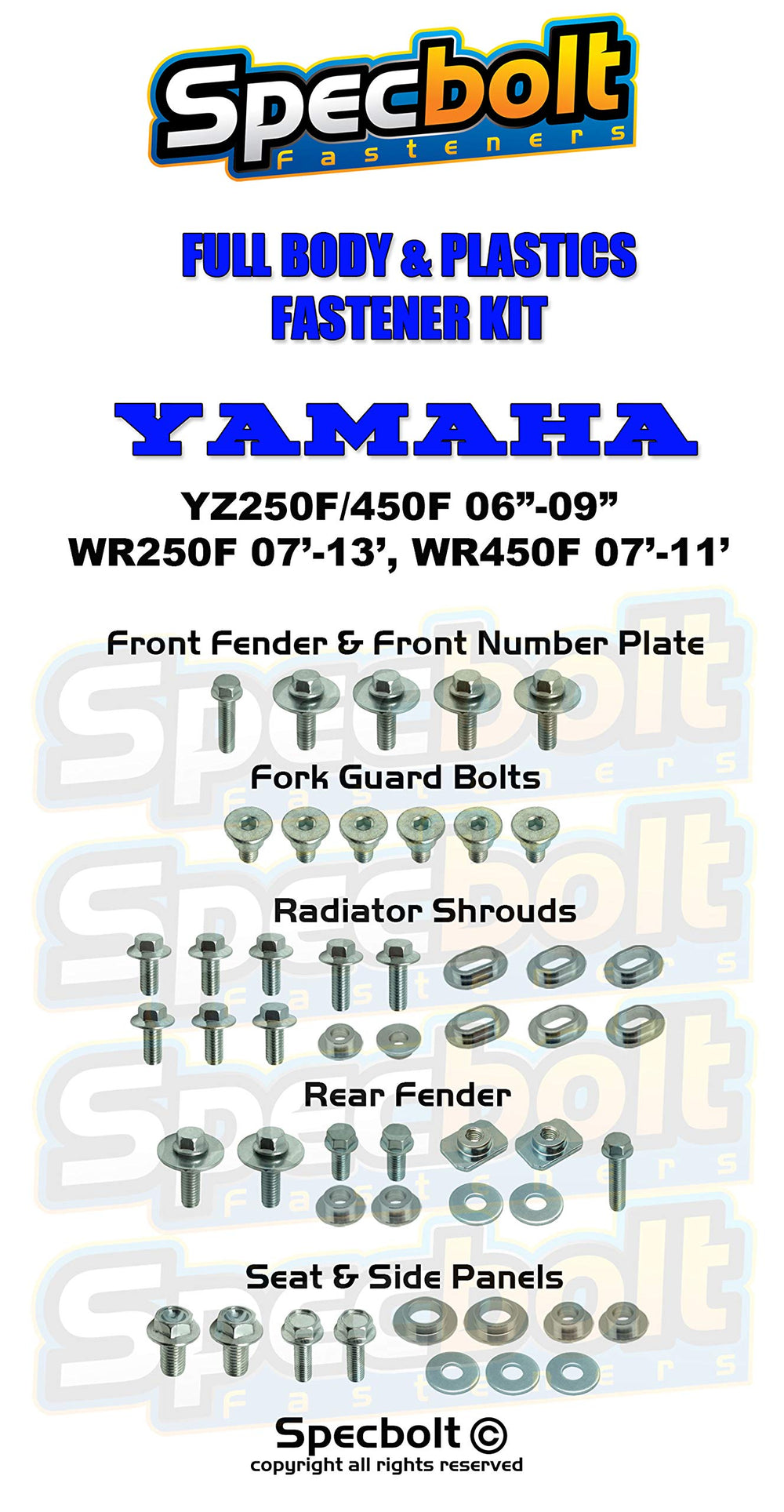Specbolt fasteners installed on Yamaha plastics demonstrating secure fit