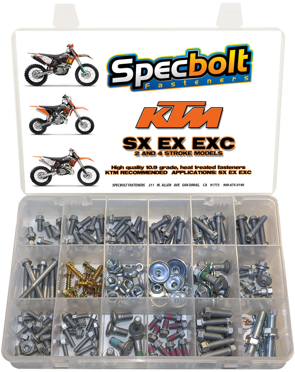 Specbolt open case showing organized 18 compartments and 250 fasteners for quick access