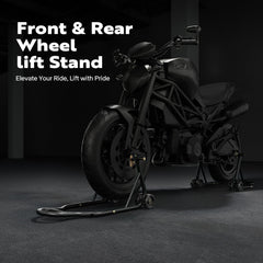 SPECSTAR rear stand full view demonstrating stable support for rear wheel maintenance