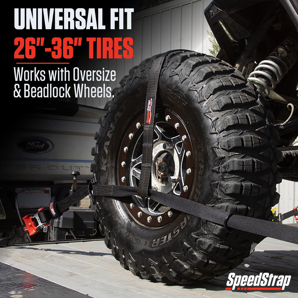 SpeedStrap being installed on a UTV tire, speeds single-person setup