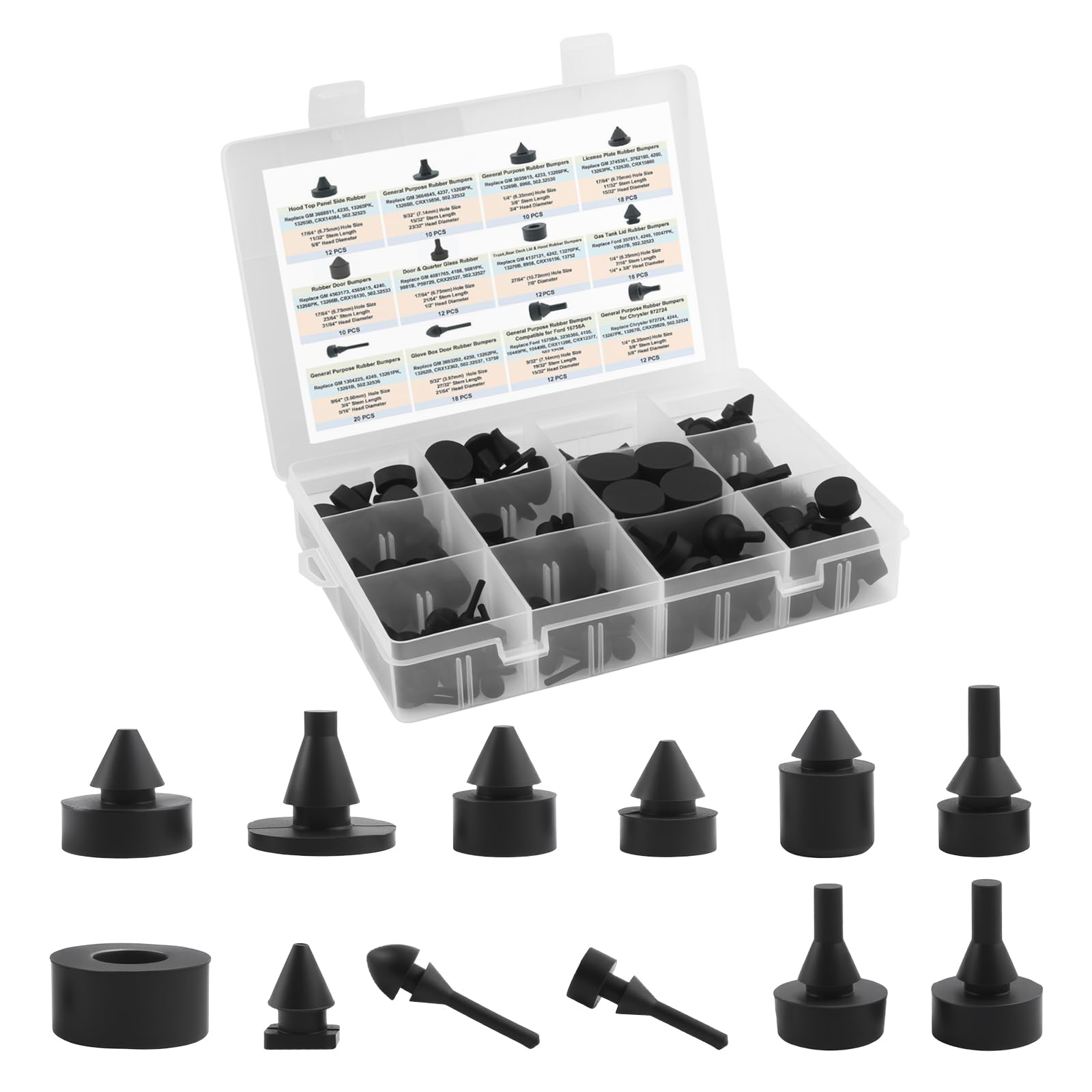 SPGICRM front packaging showing 162-piece rubber bumper kit and organized tray for quick selection