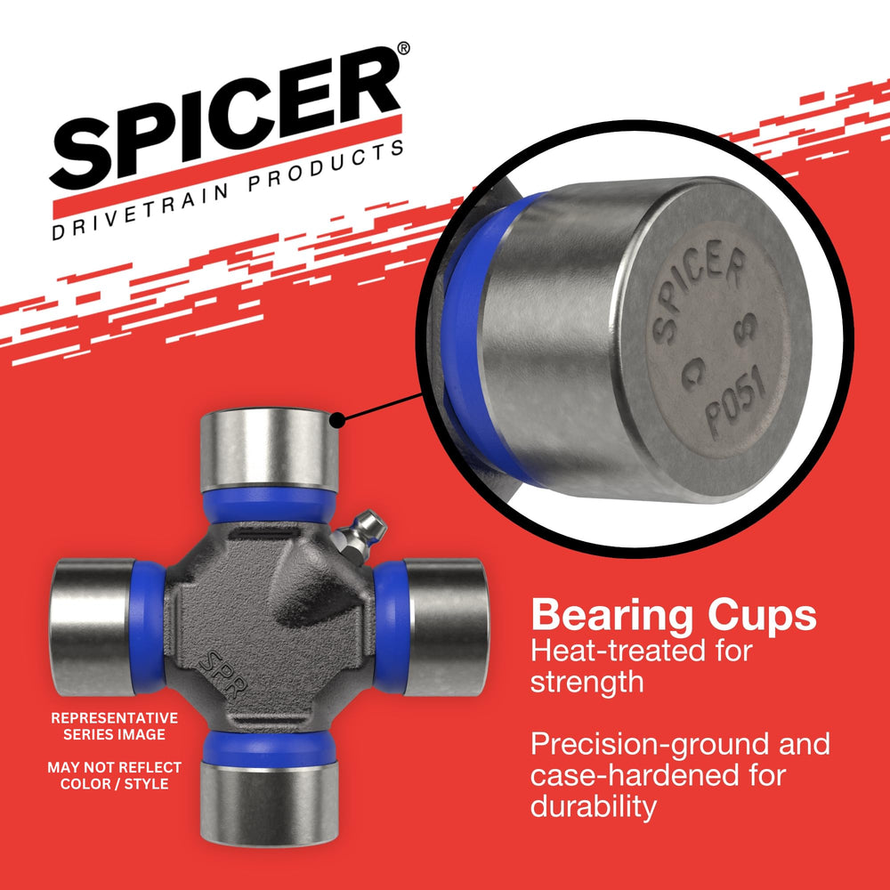 Spicer U-joint installed on a driveshaft demonstrating correct fitment