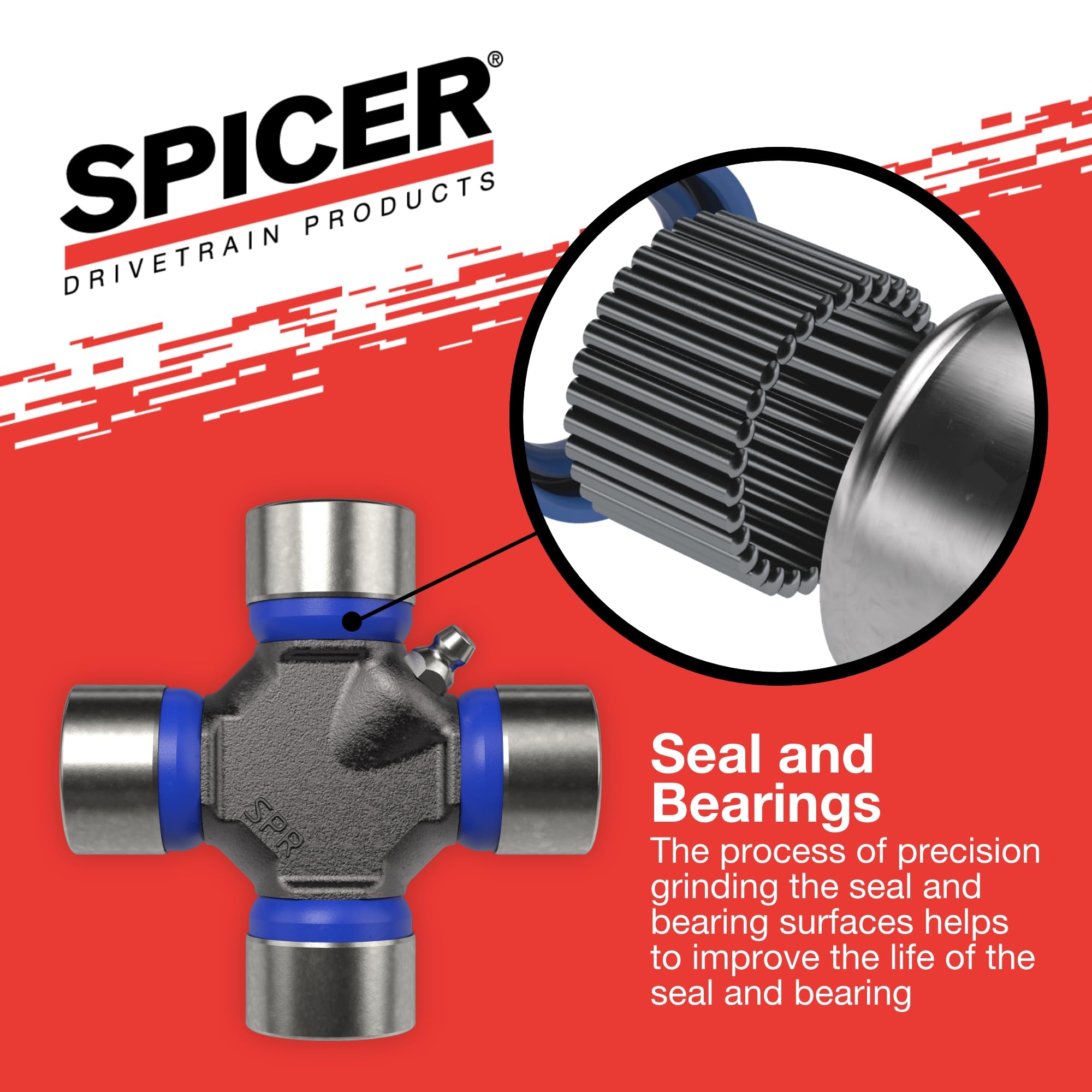 Spicer seal and grease pathway close-up highlighting protection and serviceability