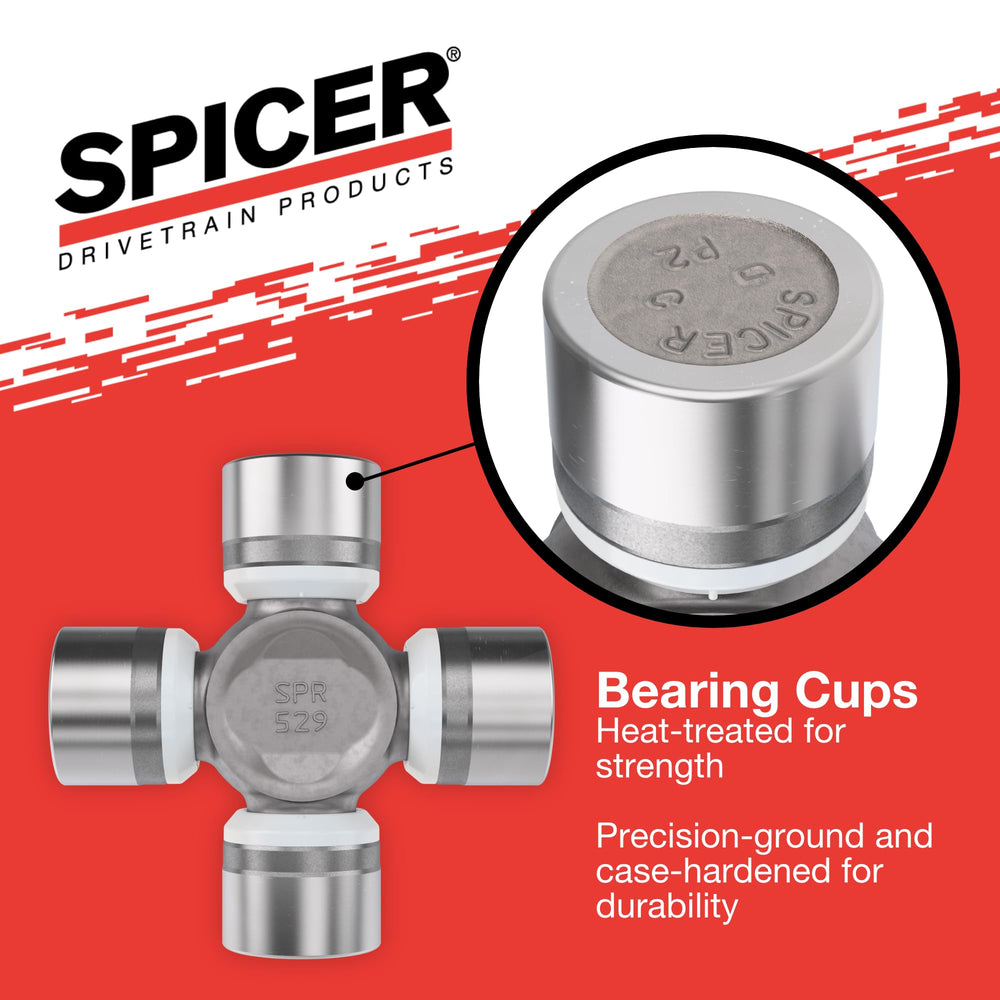 Spicer u-joint beside ruler showing 3.625 inch bearing-cap span accuracy