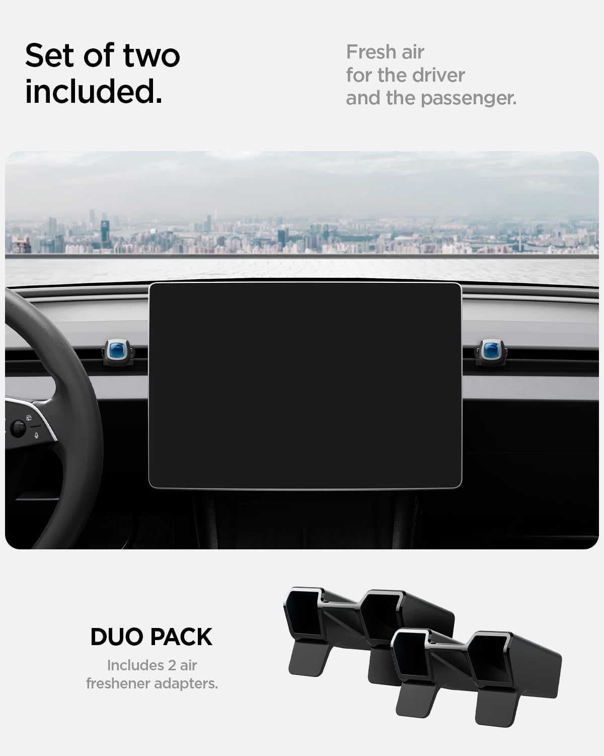 Spigen adapter on Model 3 dashboard illustrating seamless integration benefit