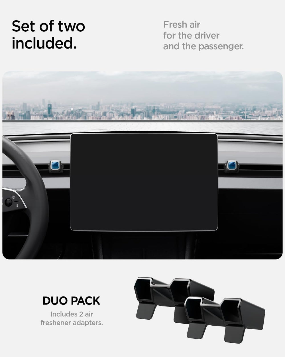 Spigen adapter on Model 3 dashboard illustrating seamless integration benefit