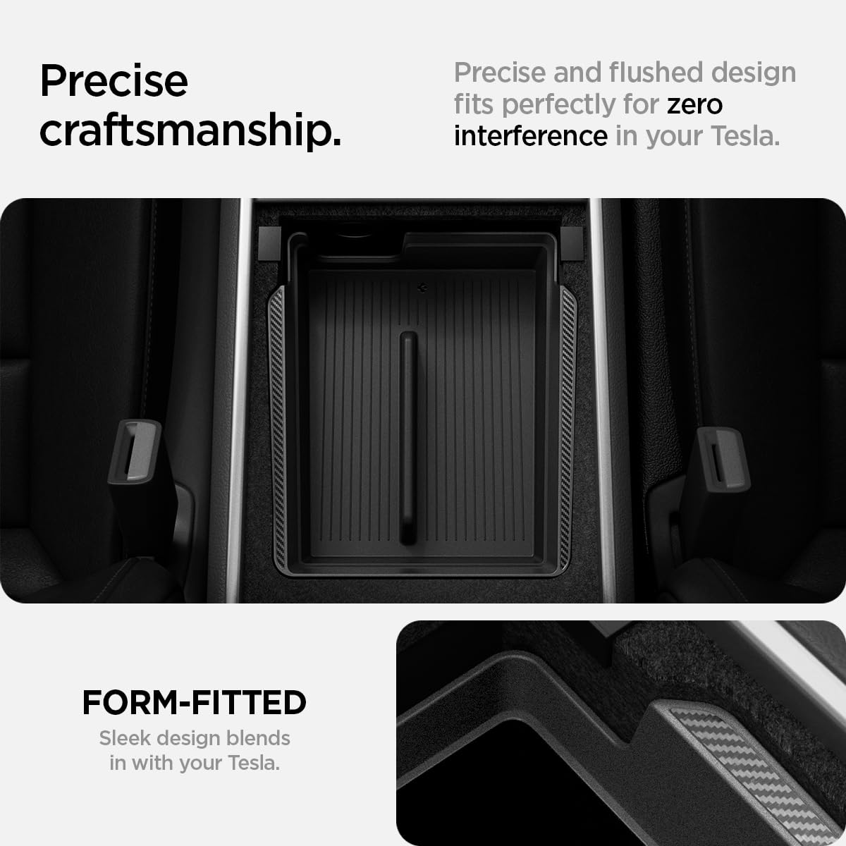 Spigen organizer installed in Tesla showcasing tidy interior and clean look