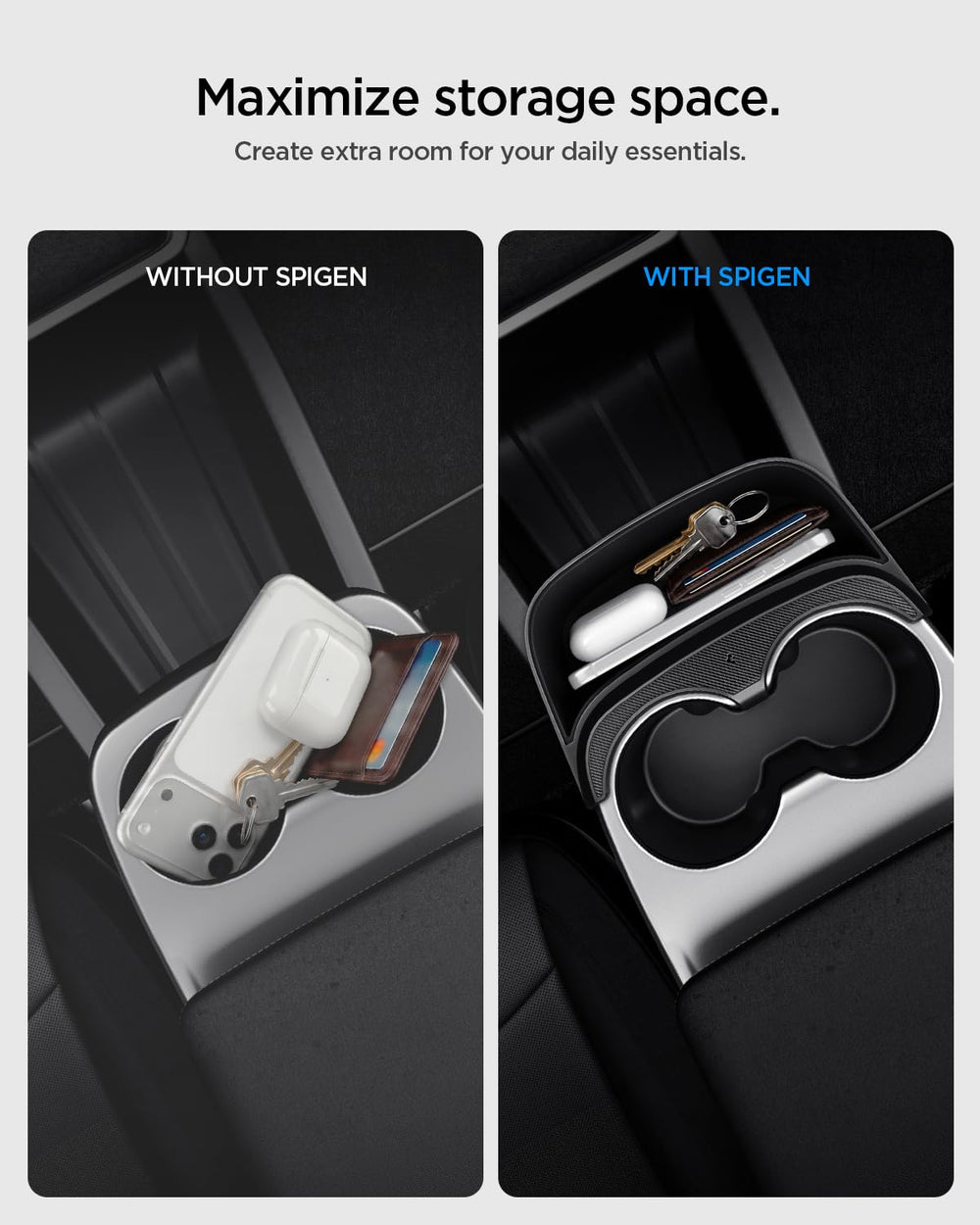 Spigen carbon fiber rim detail matching Tesla interior aesthetic benefit