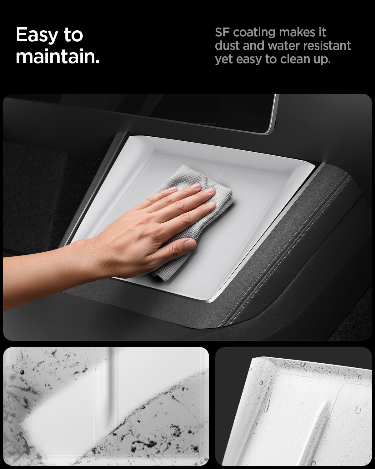 Spigen wiping cover clean quickly with cloth for easy maintenance