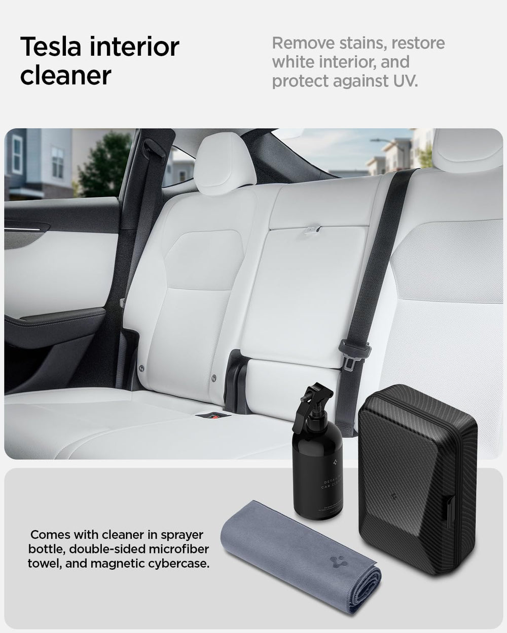Spigen cleaner bottle label detail highlighting eco-friendly formula