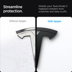 Spigen emblem cover texture and edge detail highlighting durable PC material