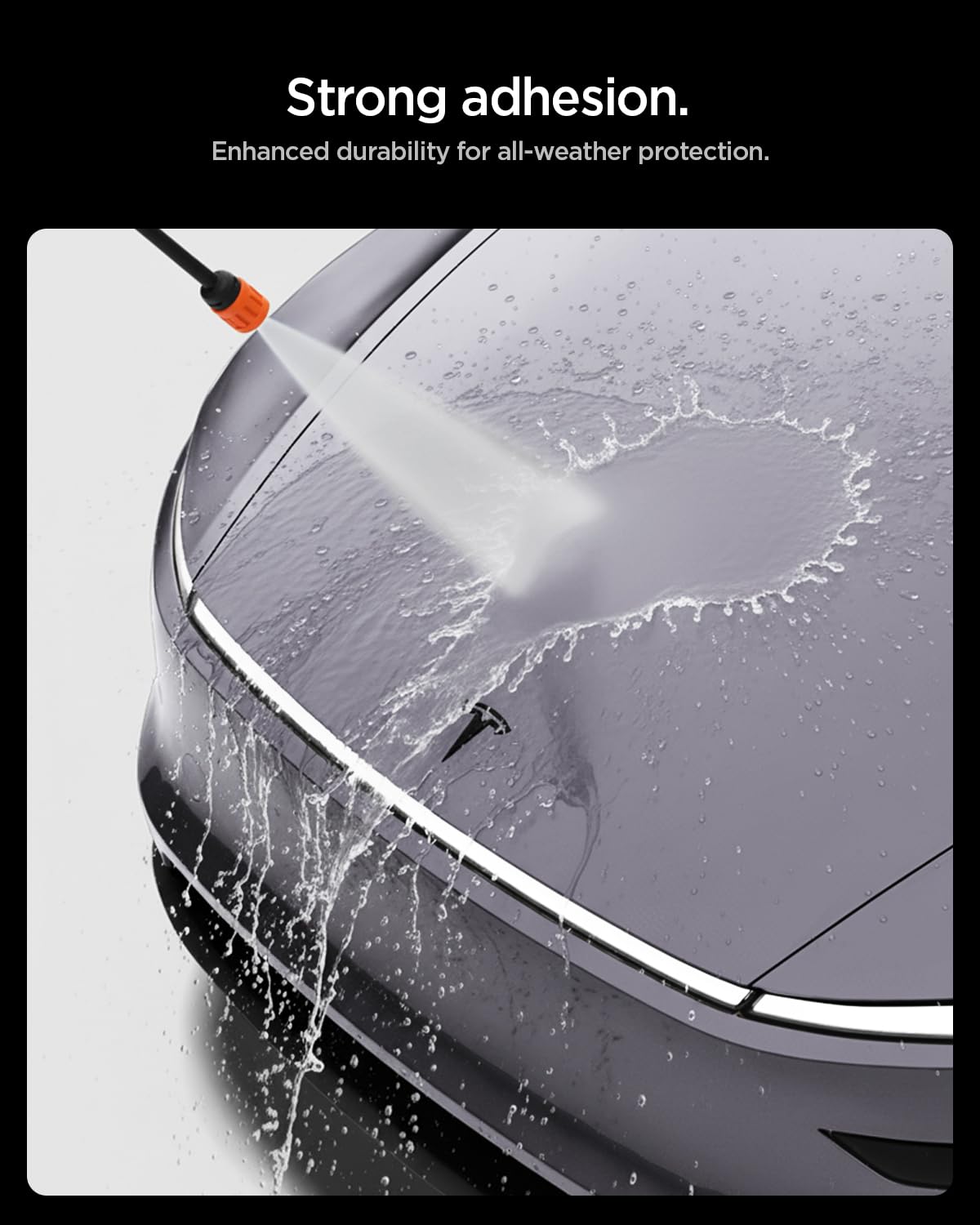 Spigen emblem installed on Model Y Juniper illustrating improved front-end aesthetics