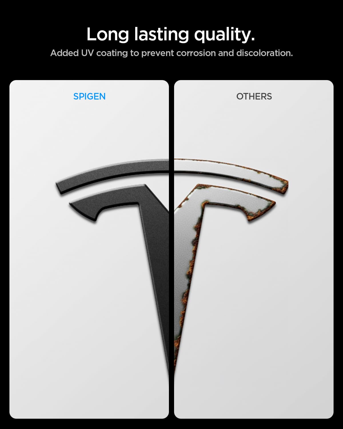 Spigen emblem size comparison in hand showing compact scale and easy, tool-free install