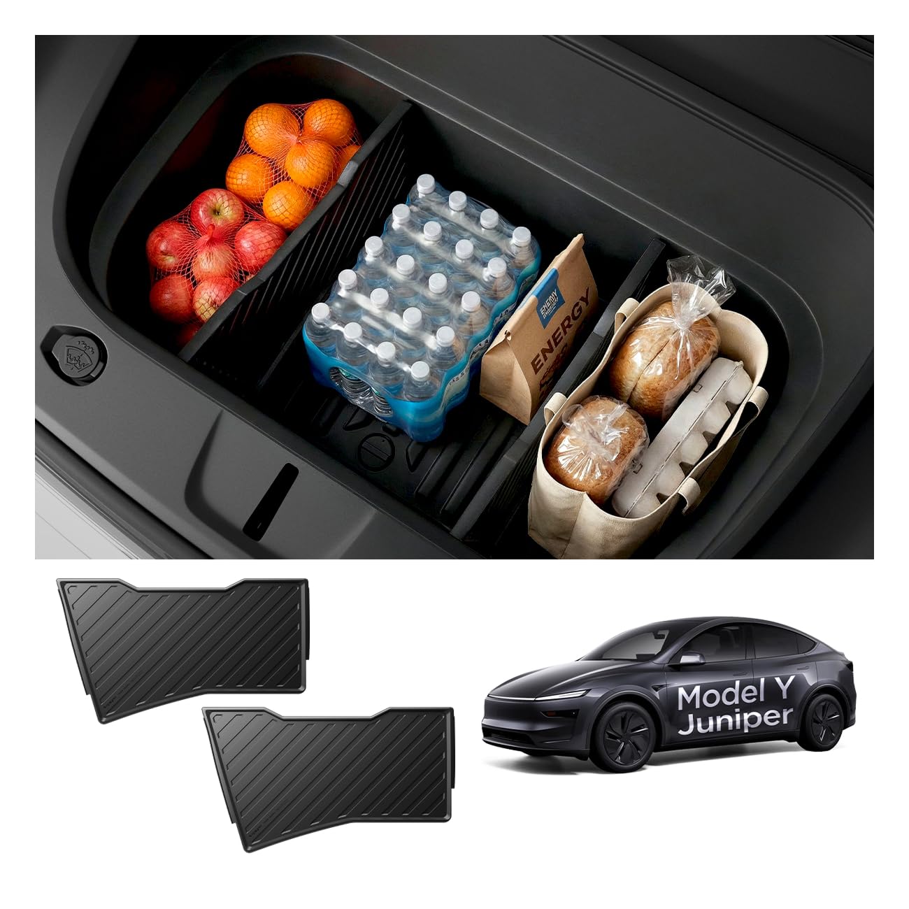 Spigen front trunk divider front view showing neat organized storage benefit