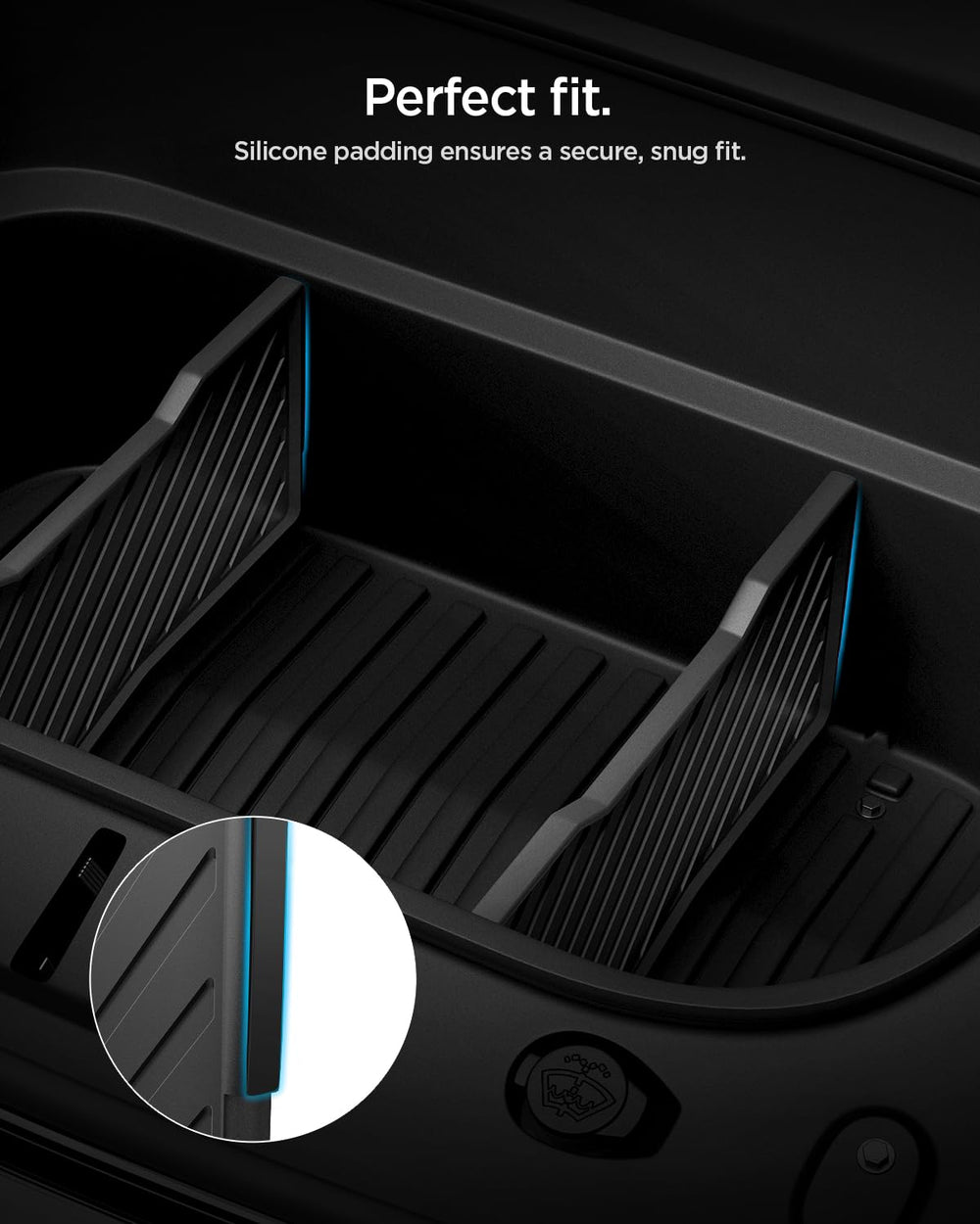 Spigen divider next to ruler to show scale and fit in frunk