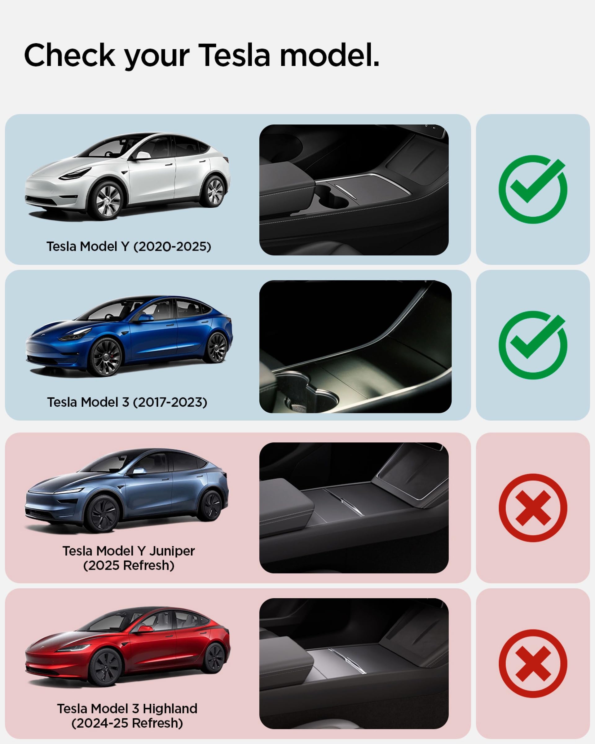 Spigen hidden storage box installed under Tesla armrest demonstrating discreet placement