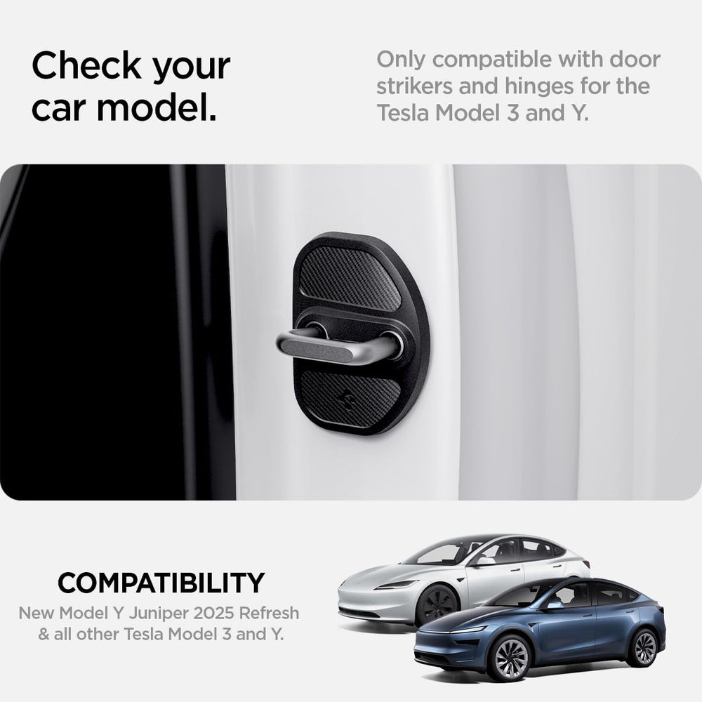 Spigen striker cover installed on Tesla door showing clean protection