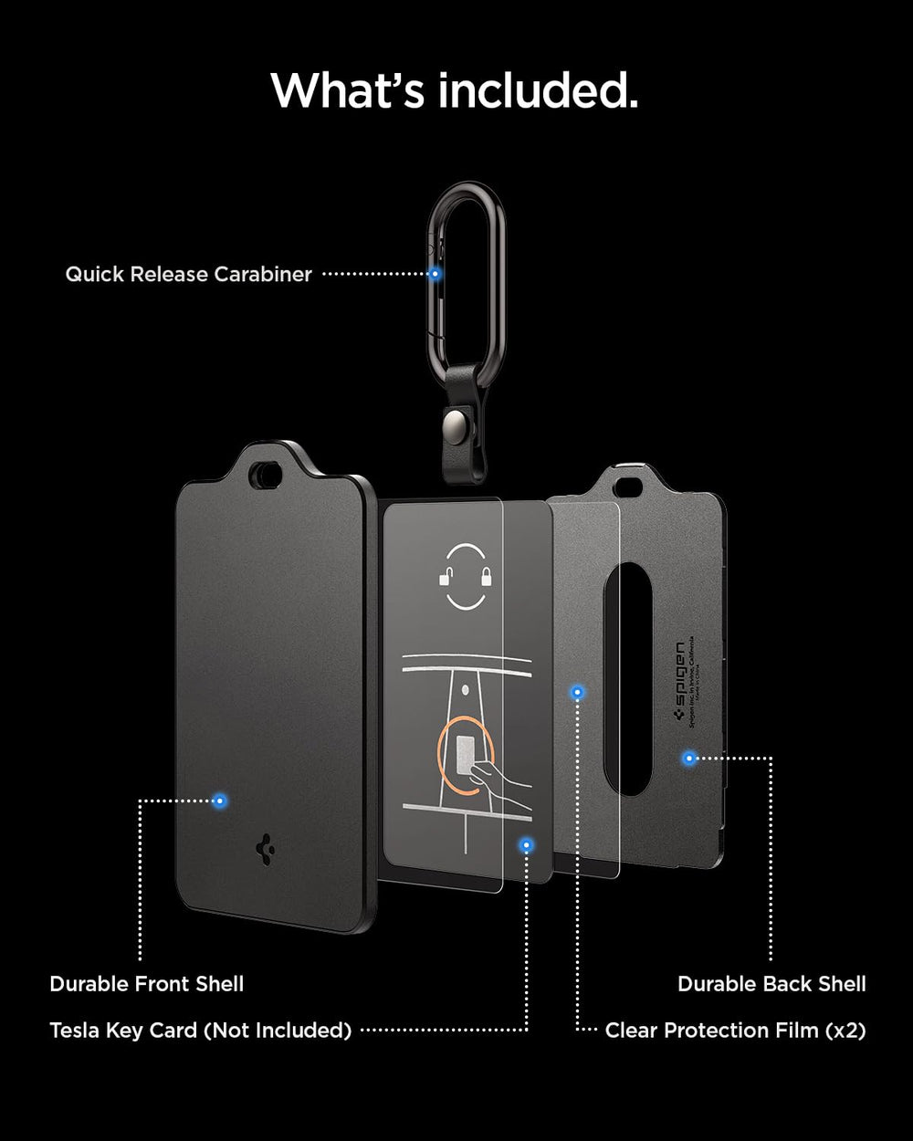 Spigen interior shot with Tesla card showing secure fit and scratch protection benefit