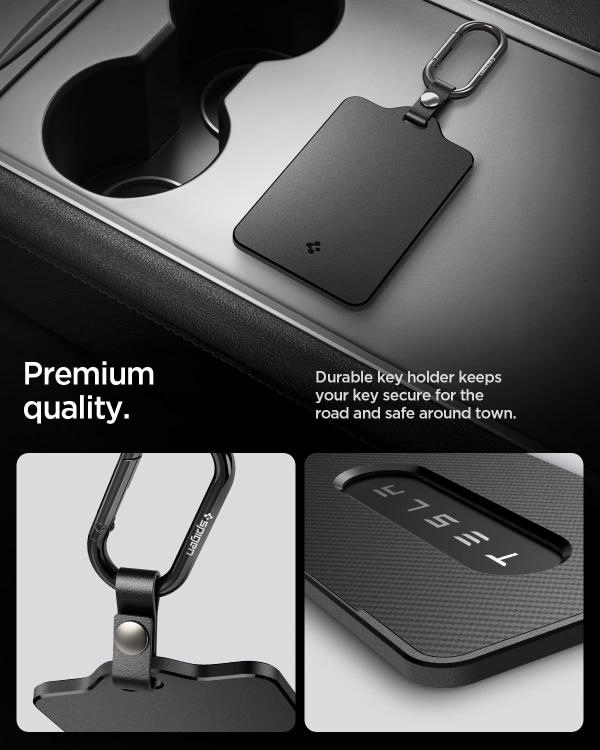 Spigen next to Tesla card showing size comparison and pocket-friendly benefit