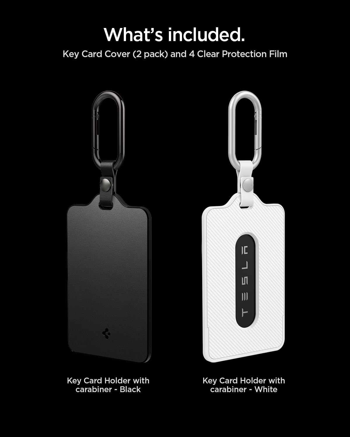 Spigen open holder showing twist-apart assembly and included protective film benefit