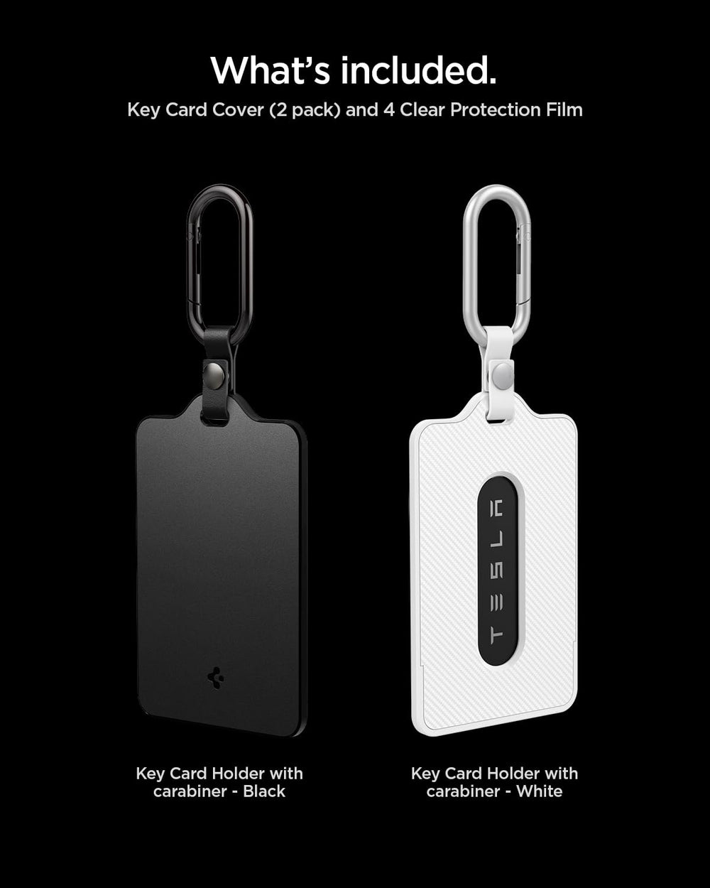 Spigen open holder showing twist-apart assembly and included protective film benefit