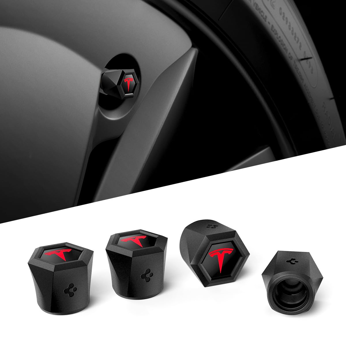 Spigen red valve caps front packaging showing four caps and benefit of easy storage