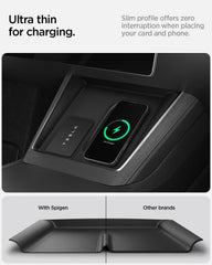 Spigen cover beside a ruler showing slim 0.8mm thickness for uninterrupted charging