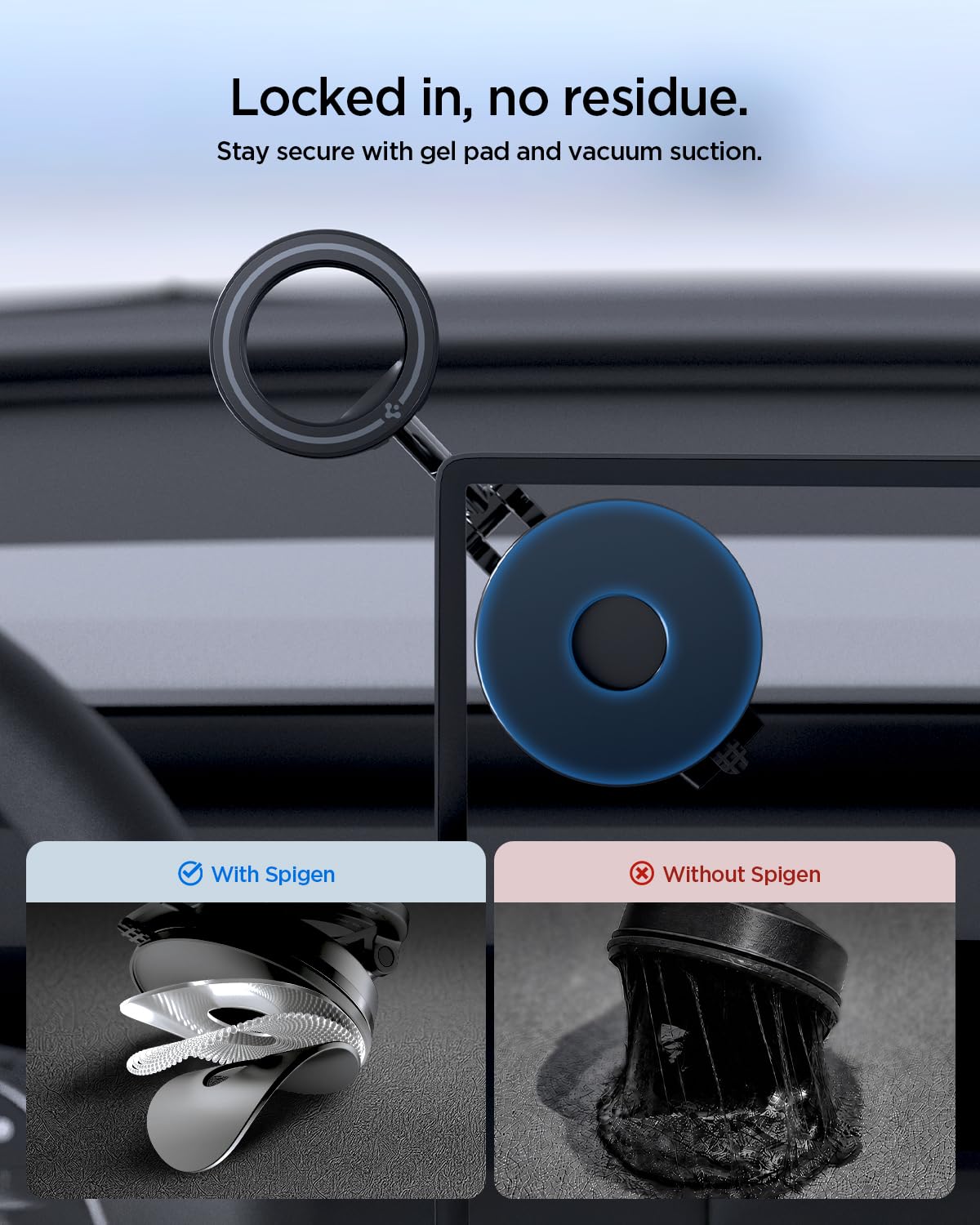 Spigen STIK holding phone in portrait and landscape for flexible viewing