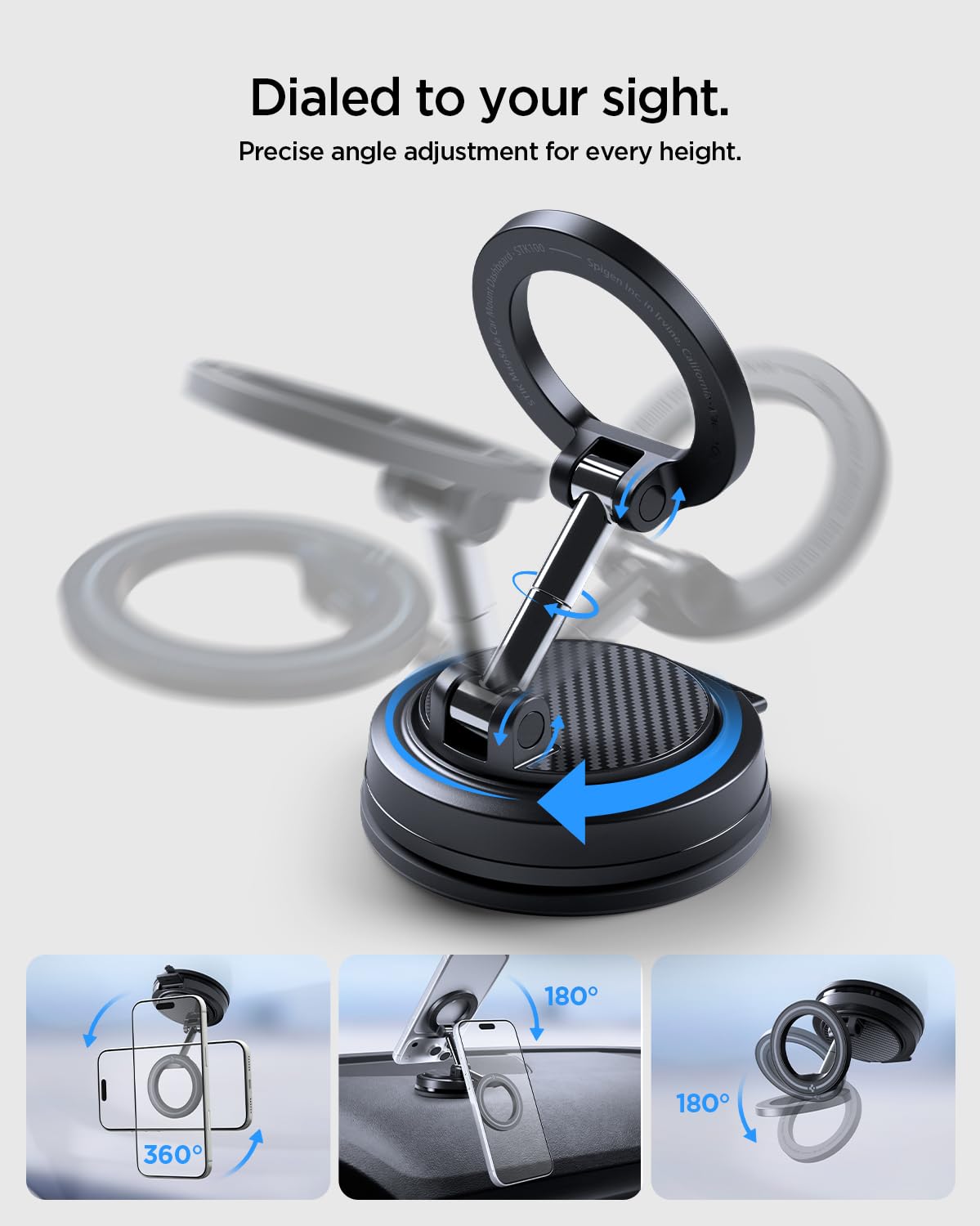 Spigen STIK demonstrating multi-axis rotation for optimal viewing