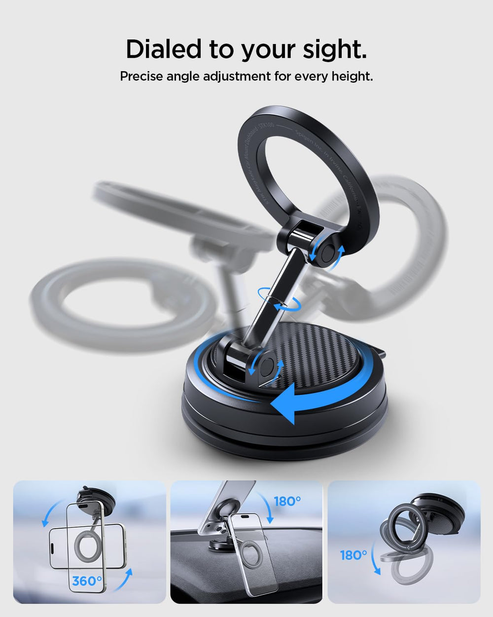 Spigen STIK demonstrating multi-axis rotation for optimal viewing