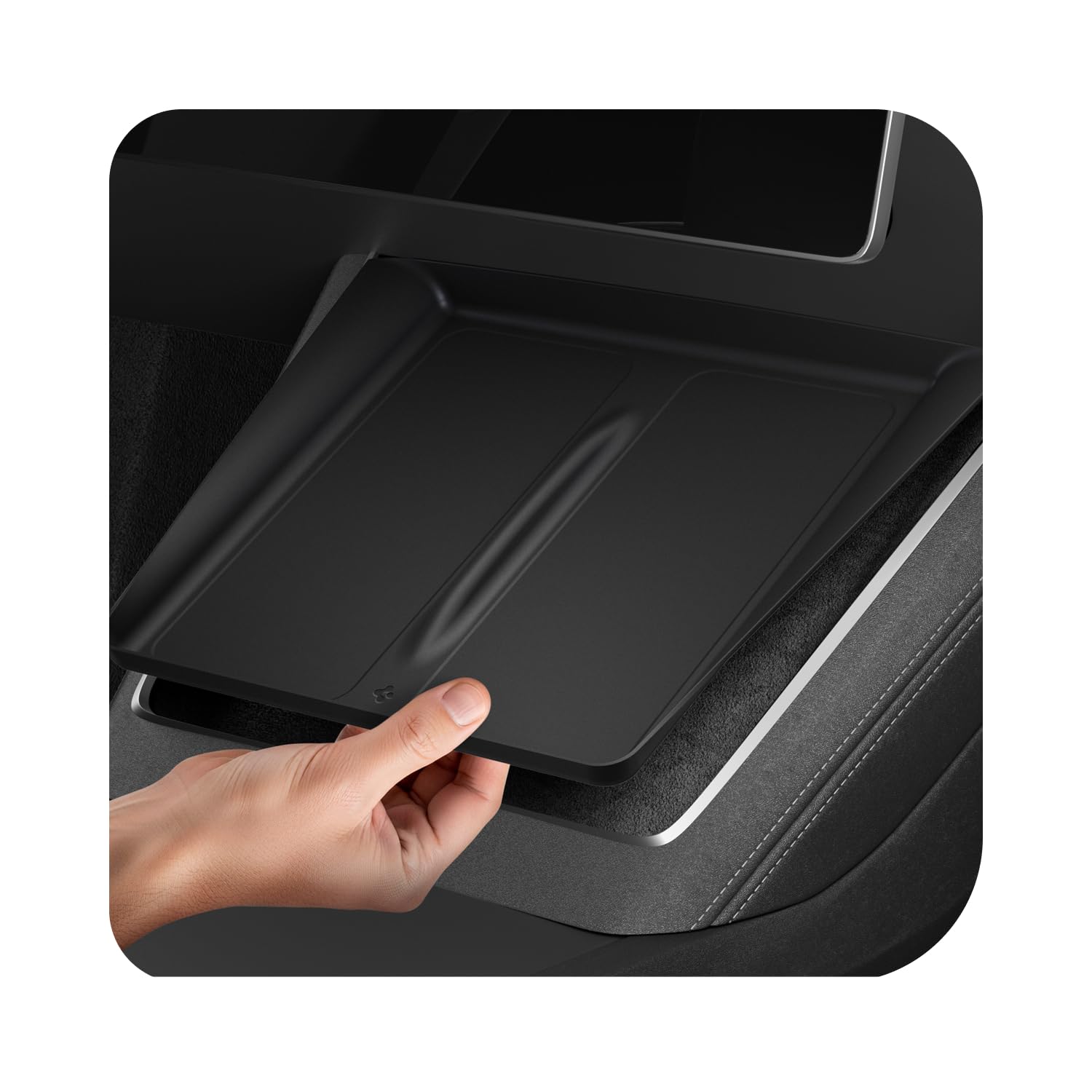 Spigen front view on Tesla Model Y charging pad showing sleek protection
