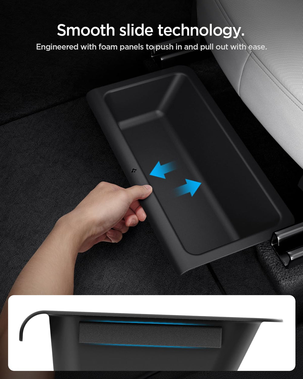 Spigen under seat storage box with cables and essentials demonstrating organized, out-of-sight storage