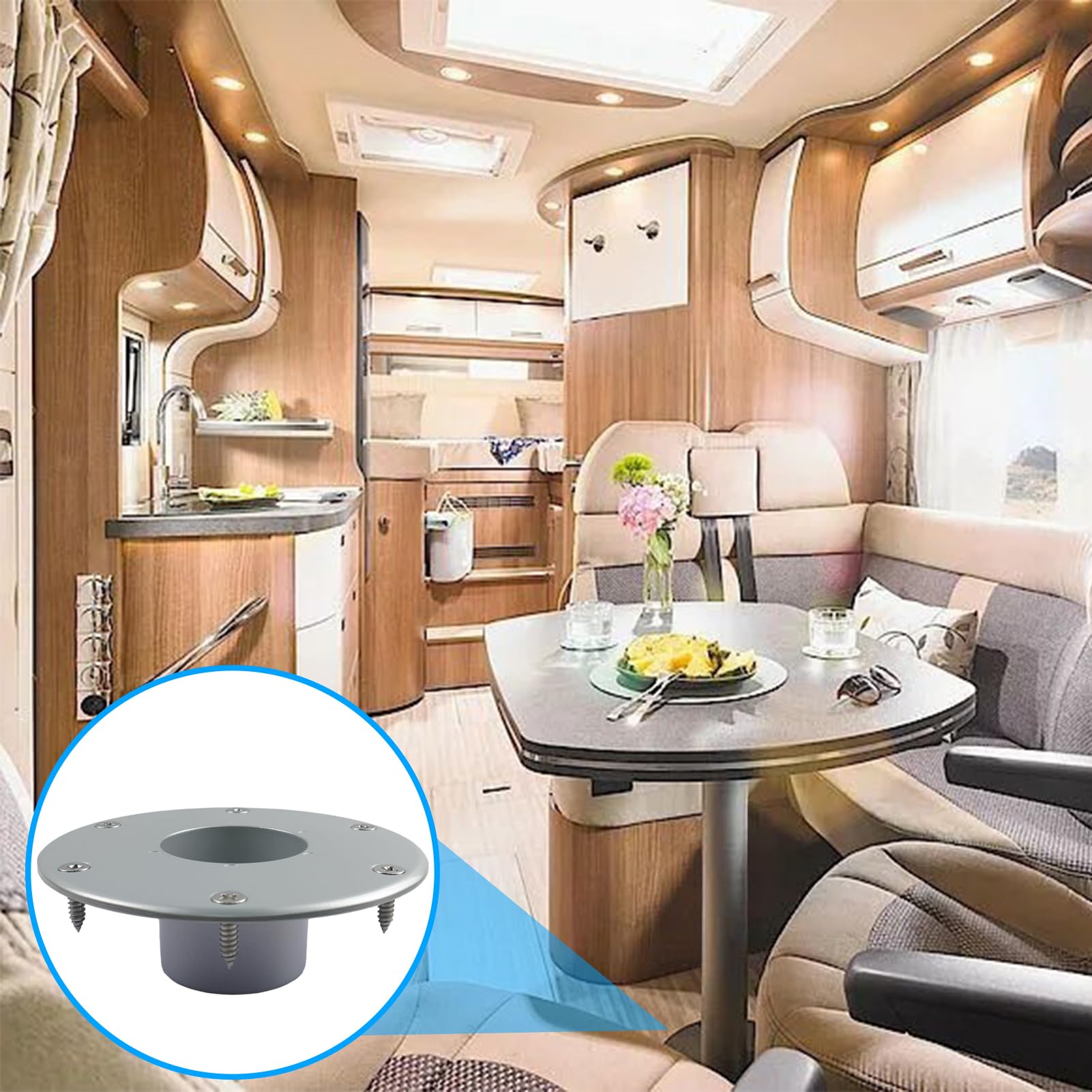 SPNKMJUJ installed in an RV dining area illustrating travel-ready stability