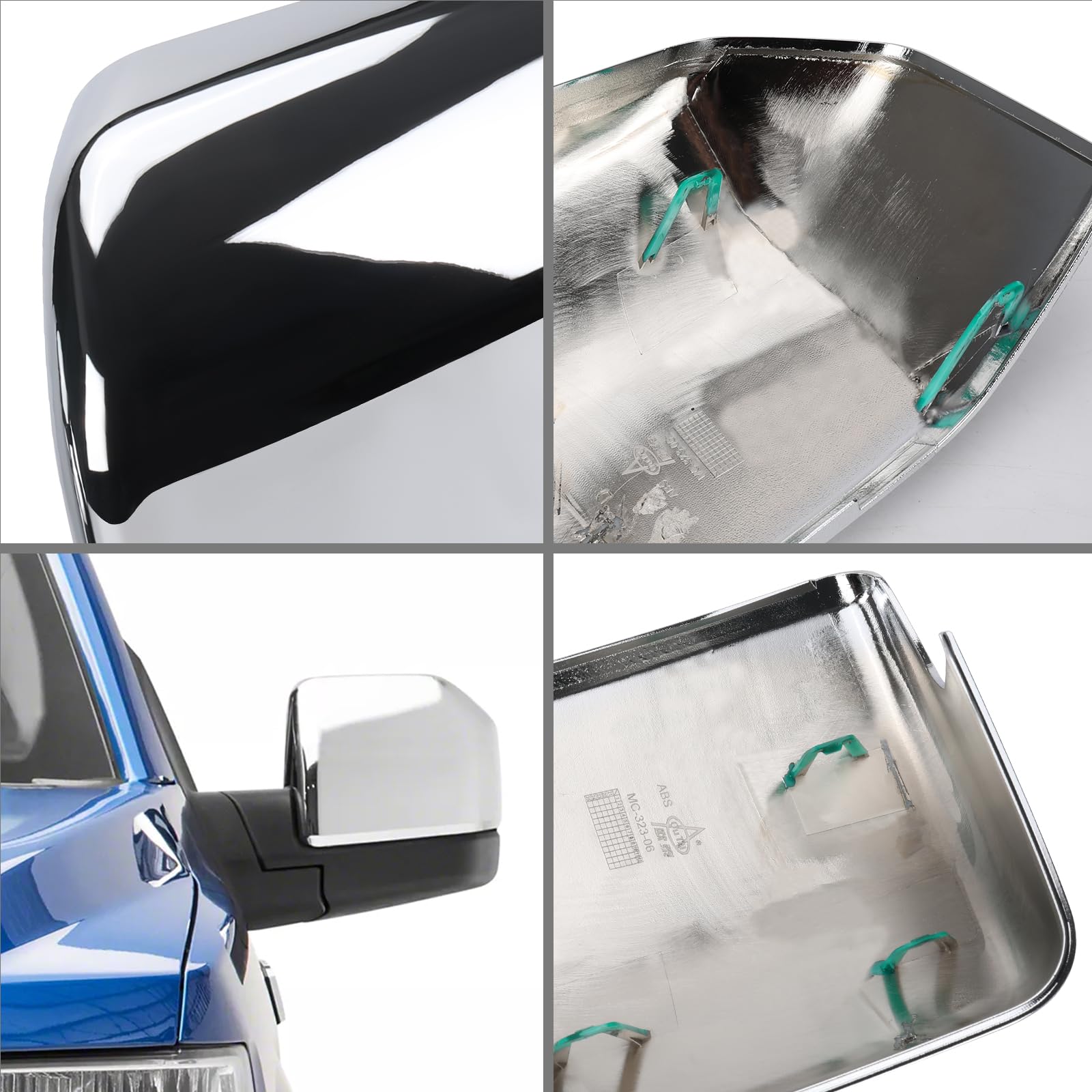 sportuli installed passenger side mirror cover showing uniform chrome trim