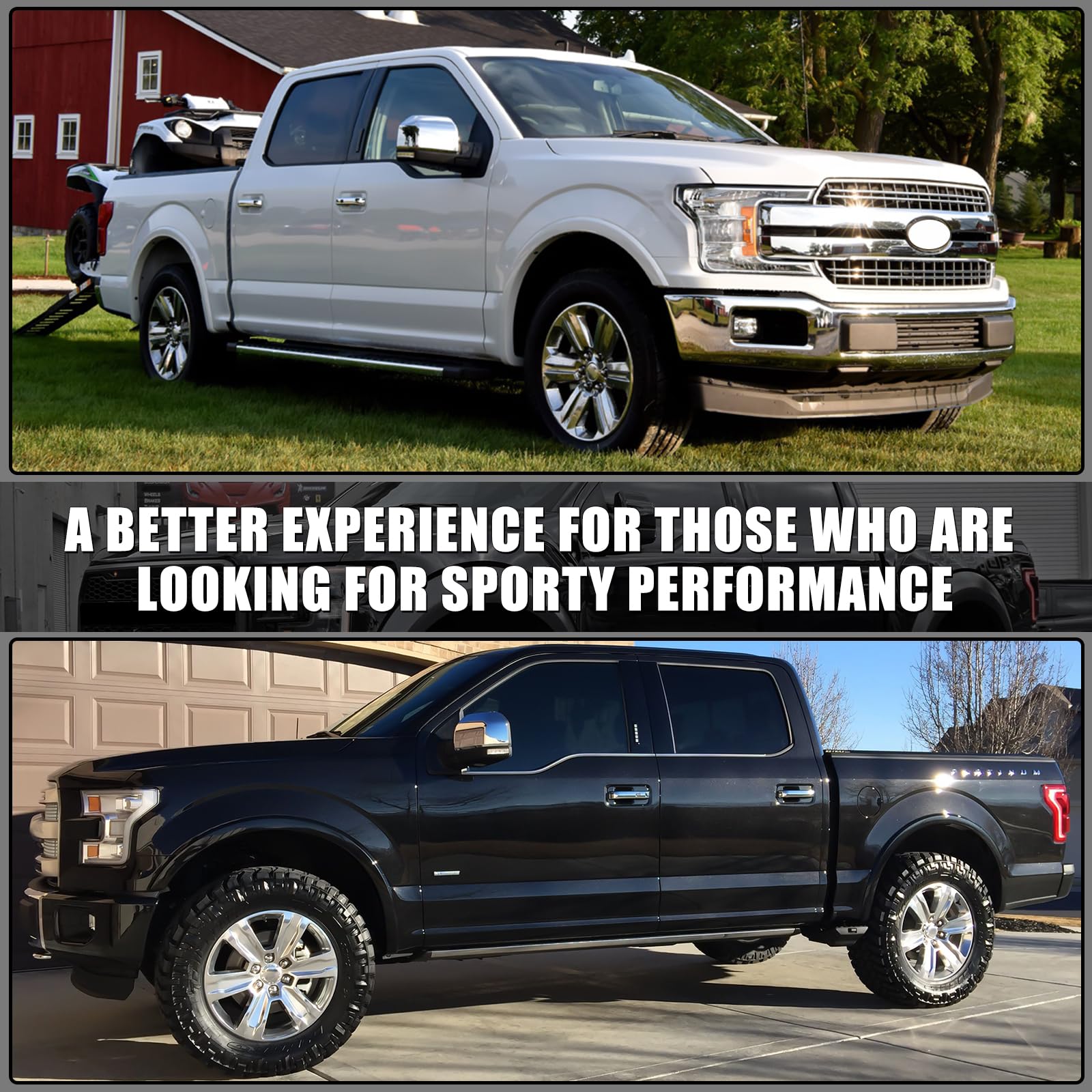 sportuli lifestyle shot of F150 with chrome covers enhancing truck appearance