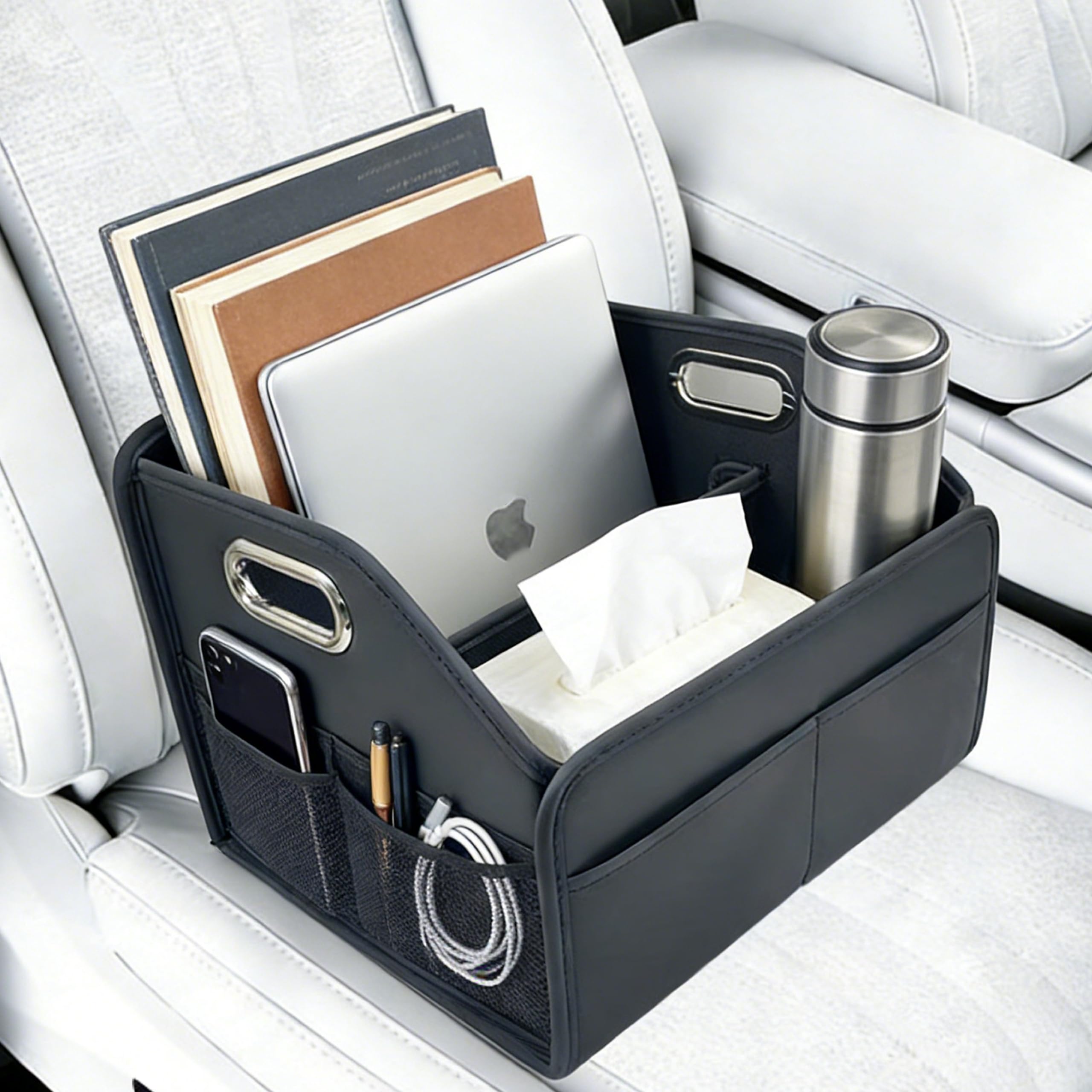 SportySizz front seat caddy displayed in car for neat storage