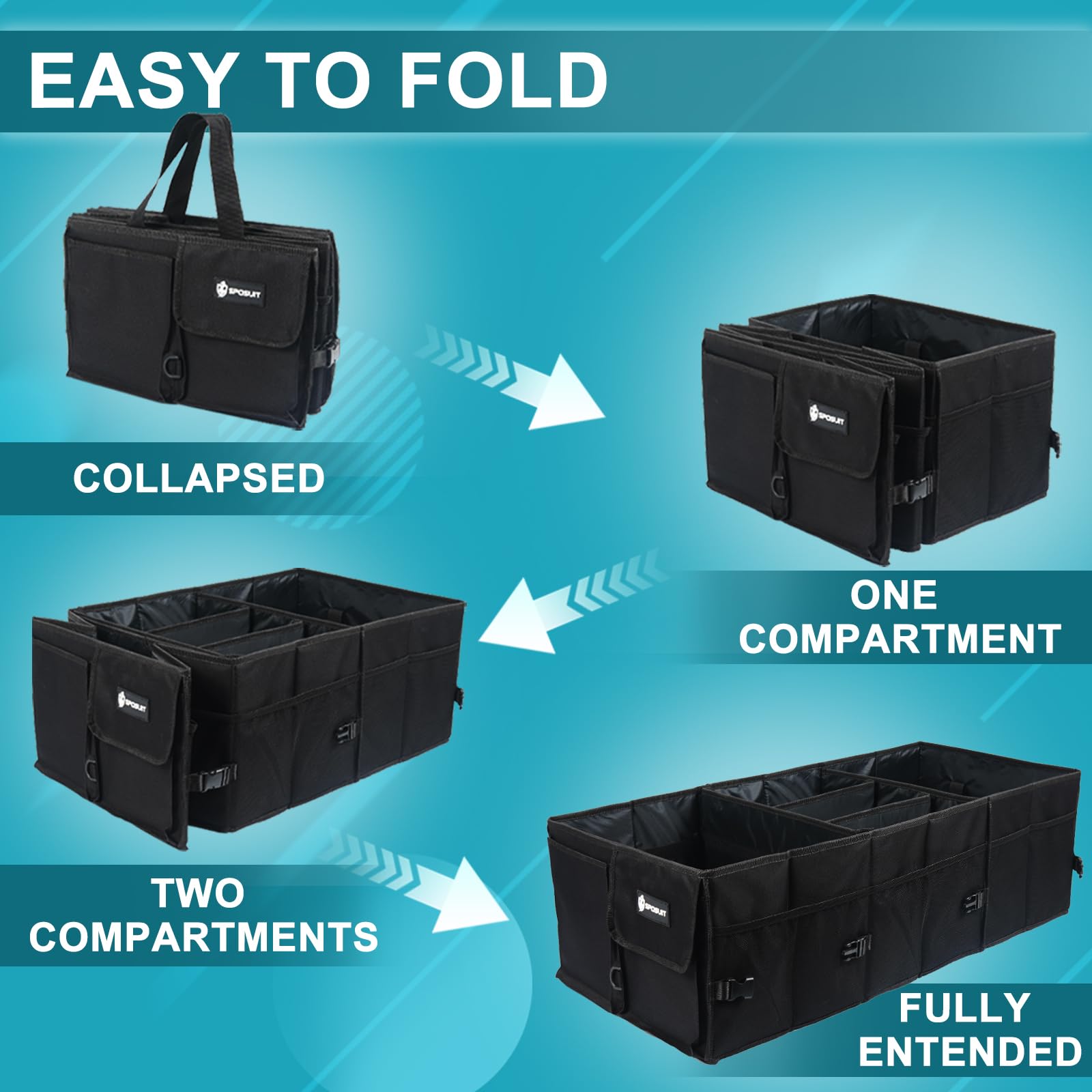 Sposuit lateral divider detail showing flexible compartment customization