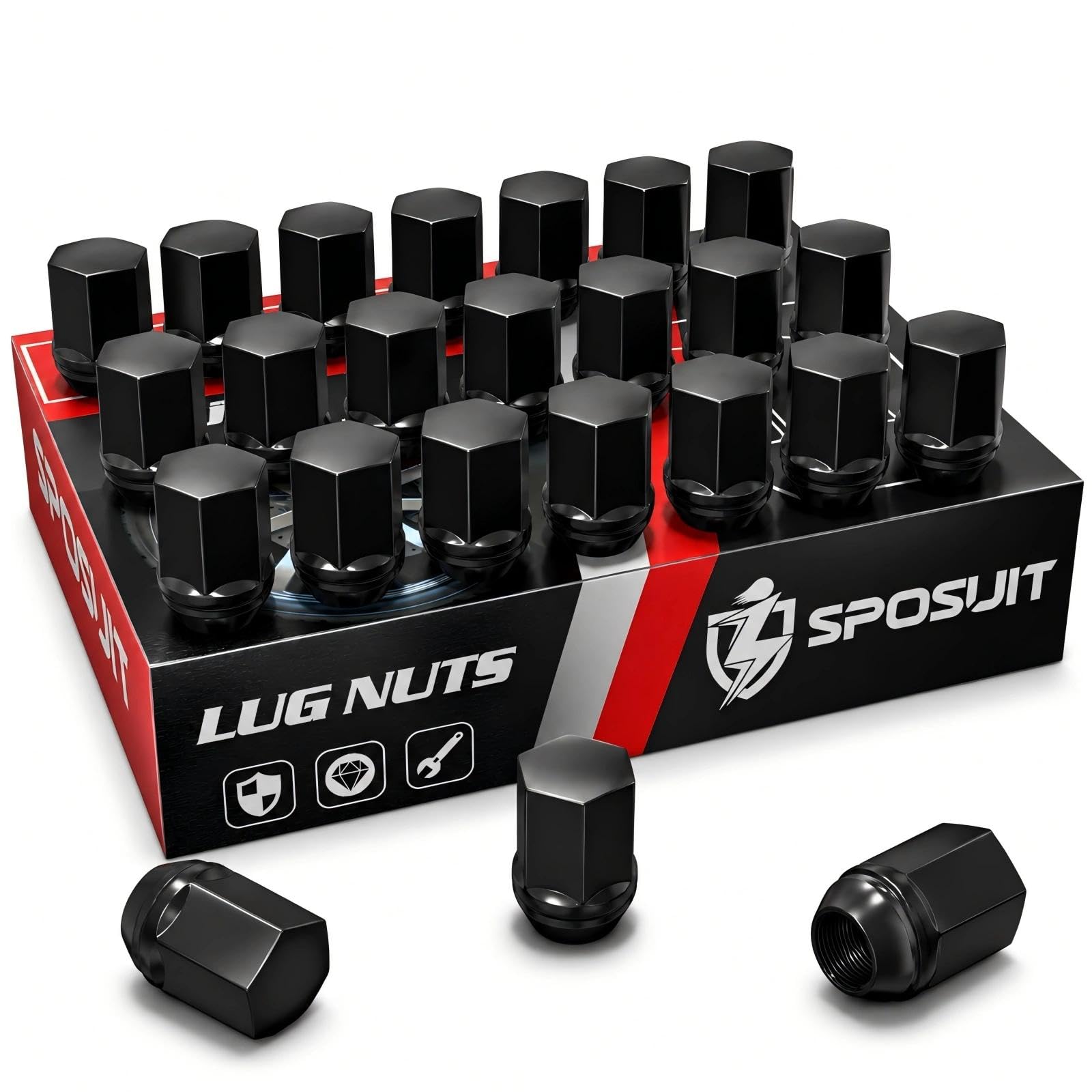 Sposuit front packaging showing full 24-piece lug nut set and clear labeling for fit