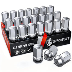 Sposuit front view of 24 chrome lug nuts showing complete kit and fitment benefits