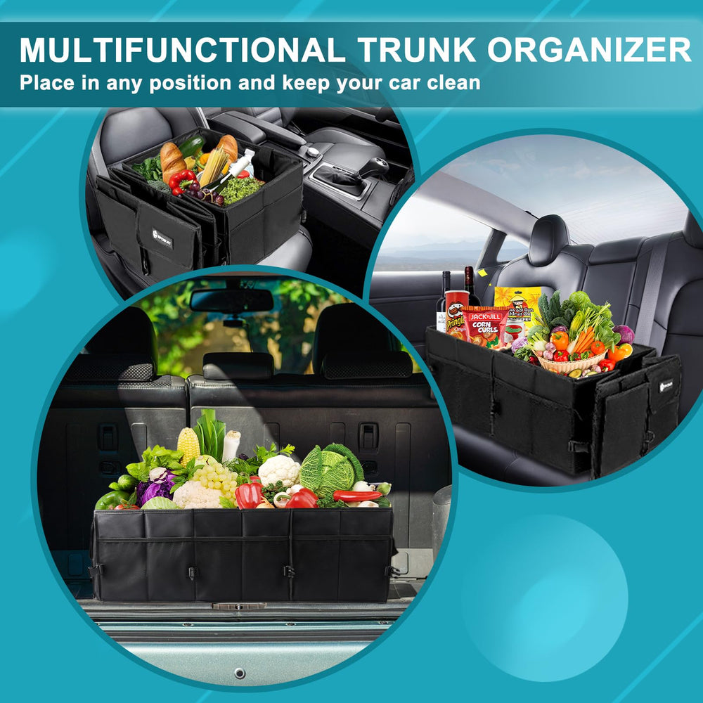 Sposuit in car trunk organizing gear and preventing items from shifting