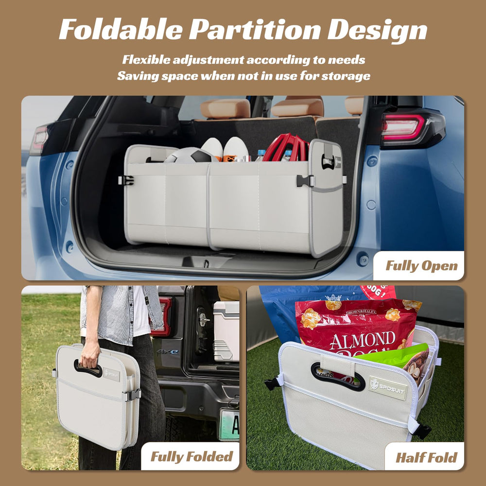 Sposuit trunk organizer folded flat for compact storage and portability