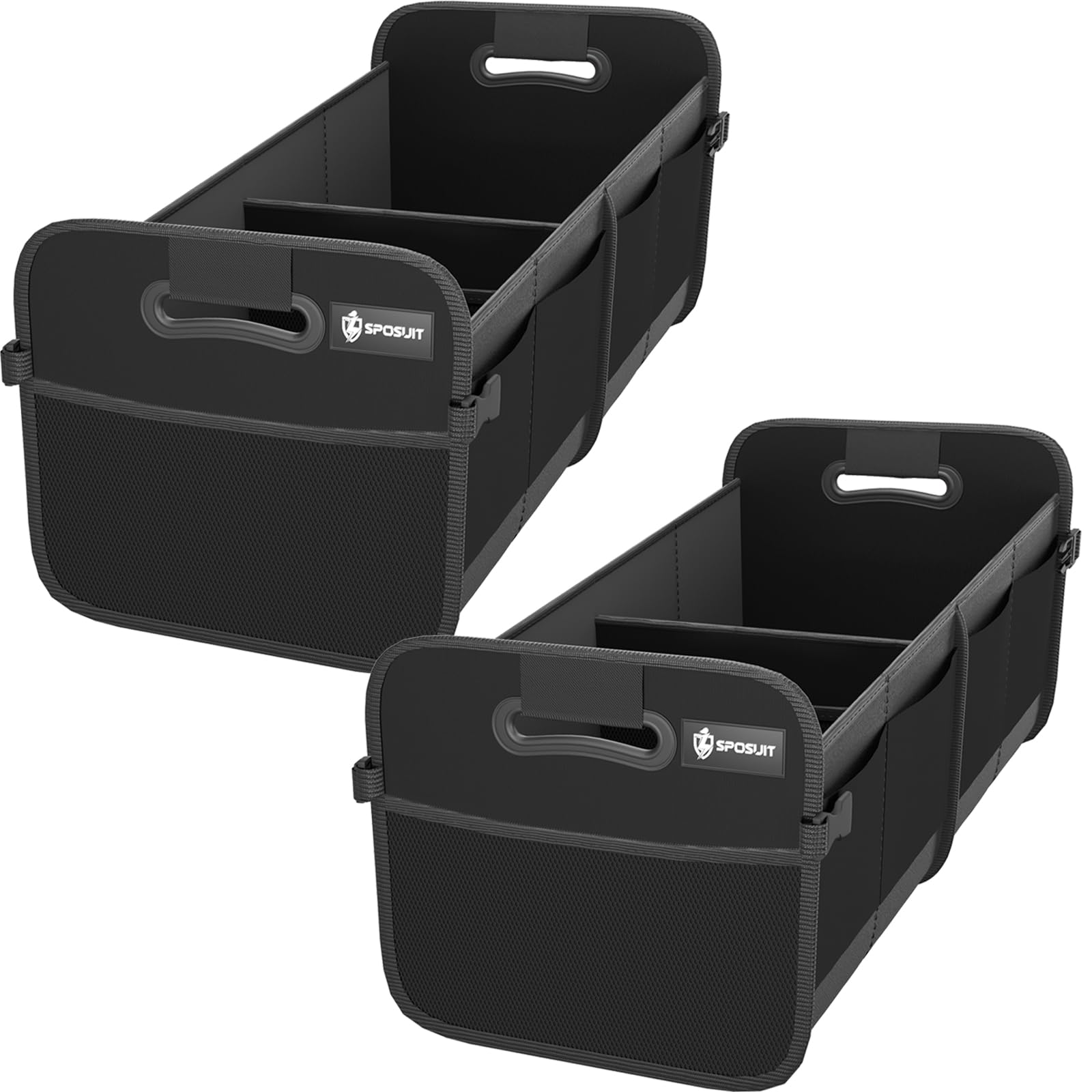 Sposuit front view of trunk organizer showing structure and easy access