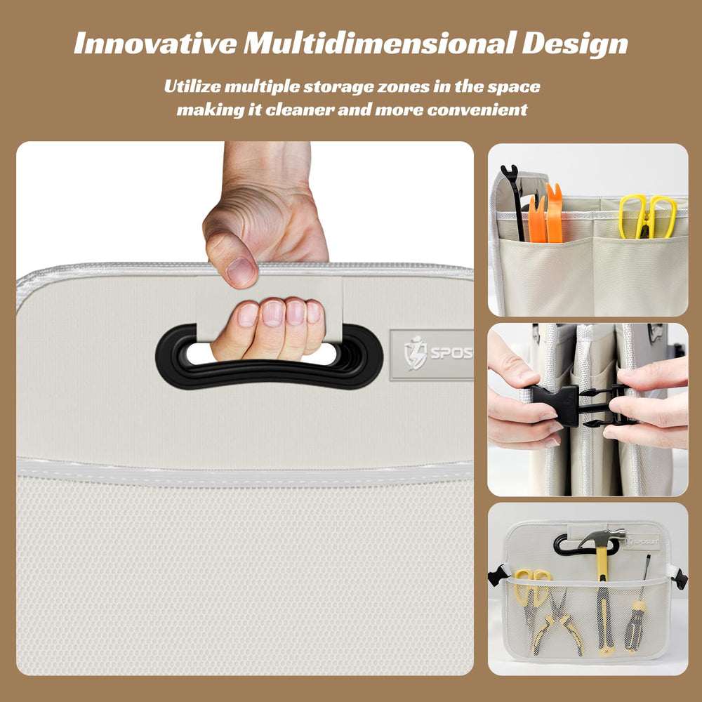 Sposuit trunk organizer in use with grocery bags for spill prevention