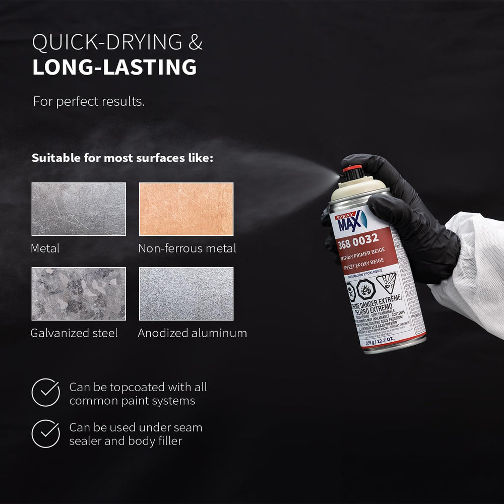 SprayMax primer applied to bare steel panel for corrosion protection