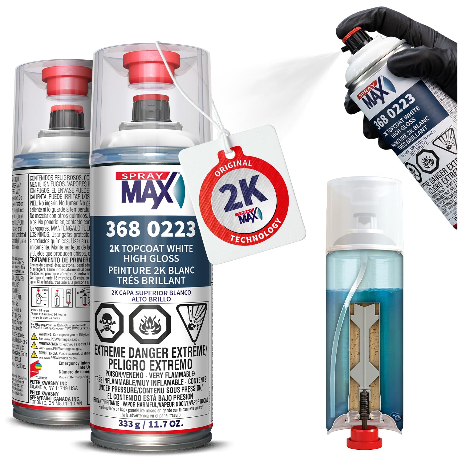 SprayMax front can showing high gloss white topcoat and clear branding for quick identification and benefit