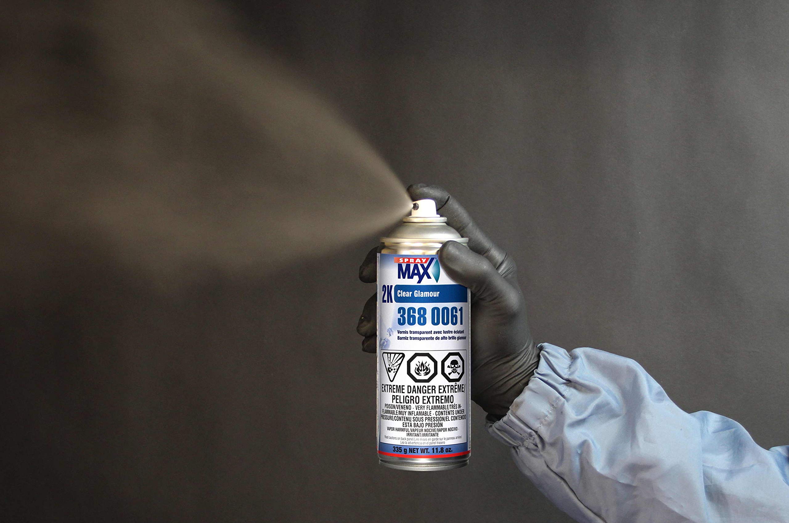 SprayMax spray pattern close-up showing uniform atomization for even coats