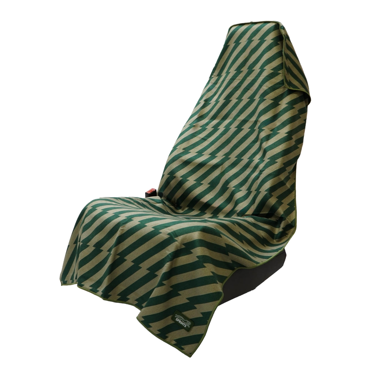 Sprints front view of towel in Velocity Blitz Green showing full coverage and secure pocket