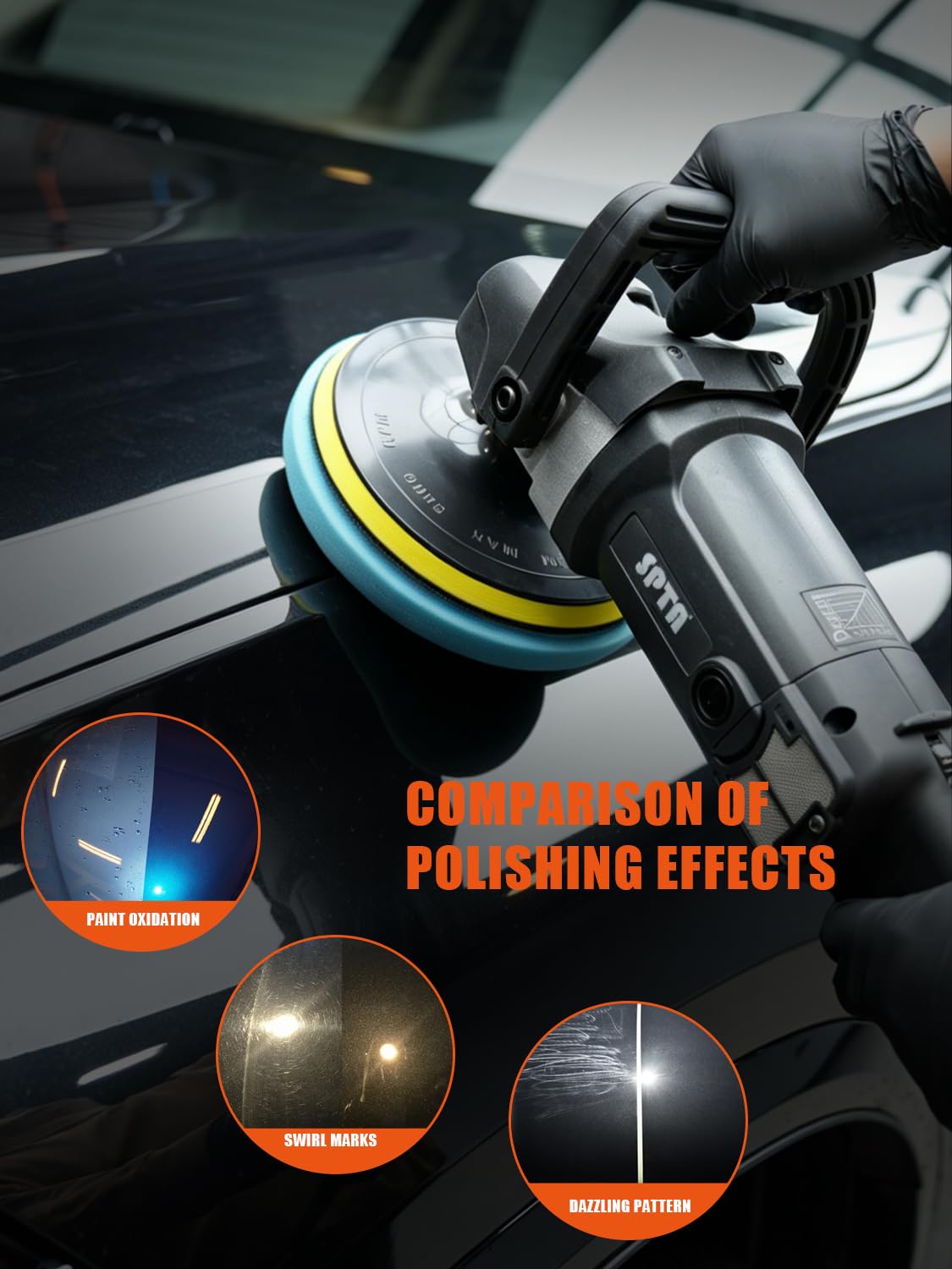 SPTA before and after car hood showing visible gloss improvement benefit