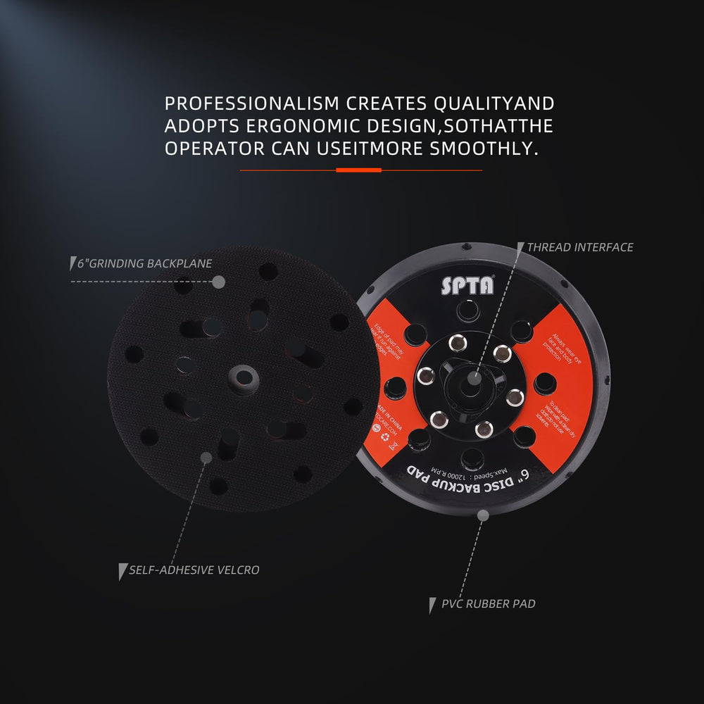 SPTA threaded mount detail showing 5/16"-24 thread for broad polisher compatibility and easy installation