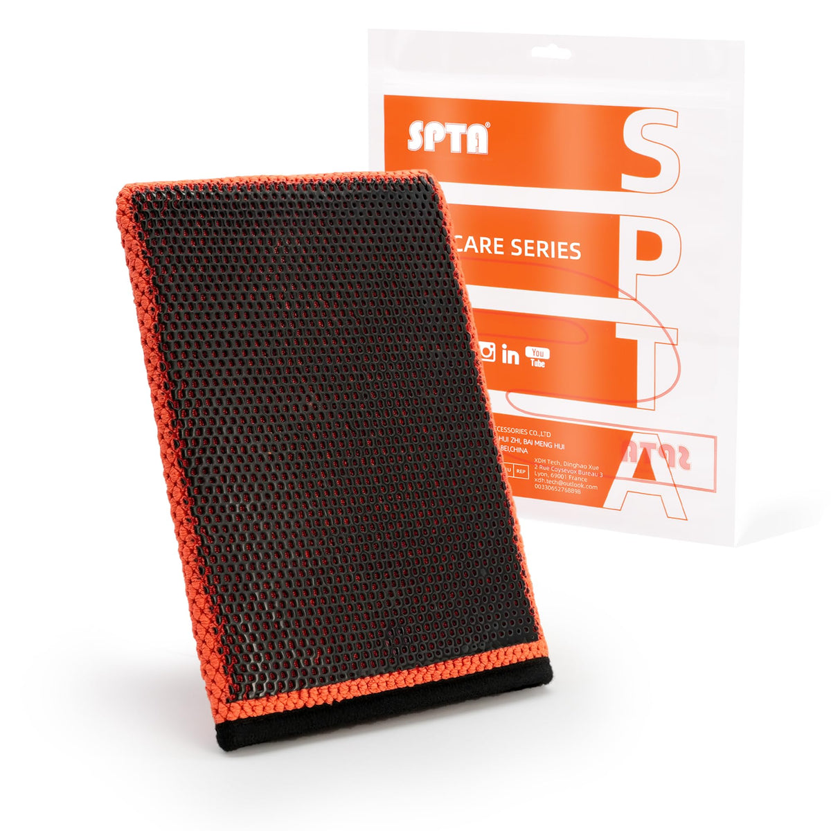 SPTA clay mitt front view showing full coverage and fast decontamination benefit